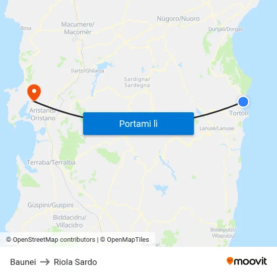 Baunei to Riola Sardo map
