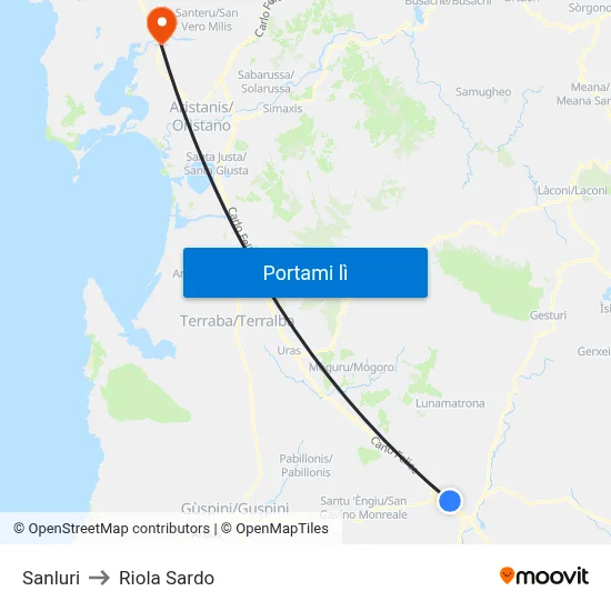Sanluri to Riola Sardo map