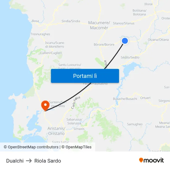 Dualchi to Riola Sardo map