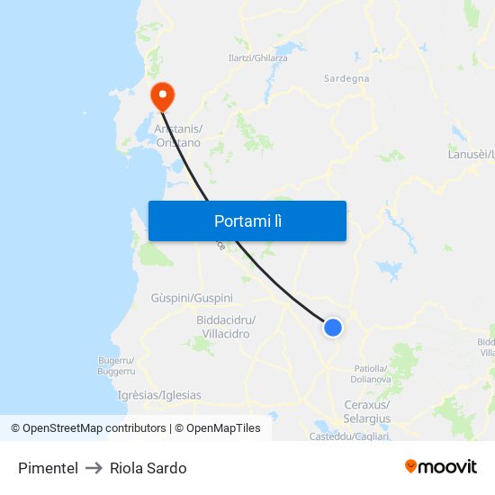 Pimentel to Riola Sardo map