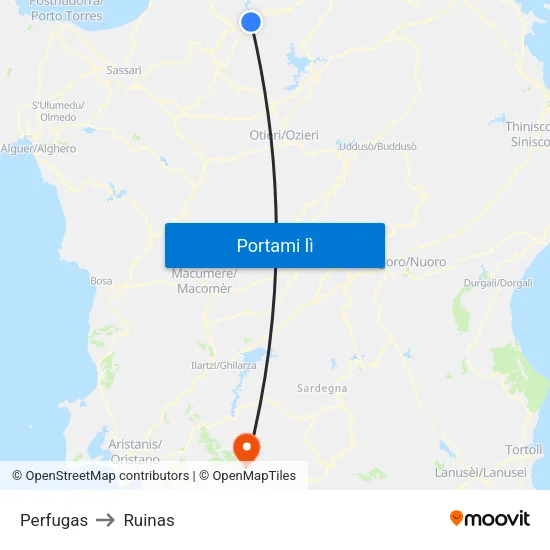 Perfugas to Ruinas map