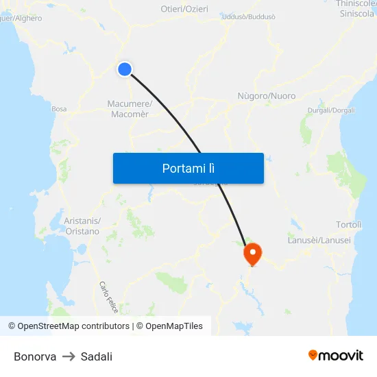 Bonorva to Sadali map