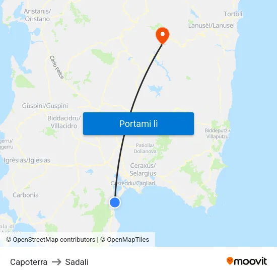 Capoterra to Sadali map