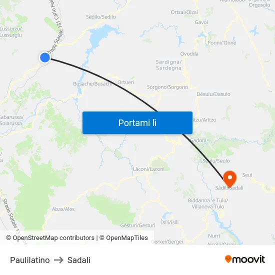 Paulilatino to Sadali map