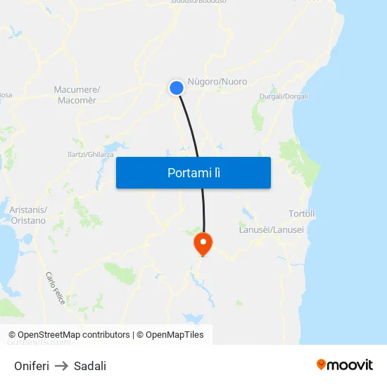 Oniferi to Sadali map