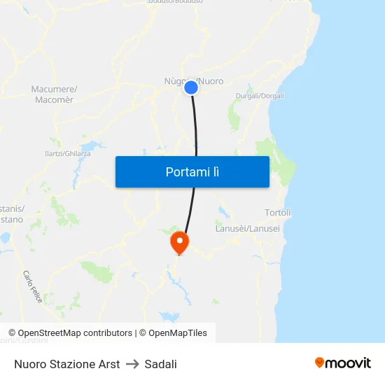 Nuoro Stazione Arst to Sadali map