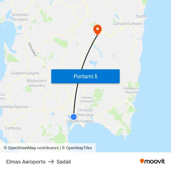 Elmas Aeroporto to Sadali map