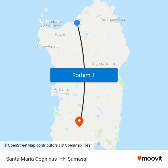 Santa Maria Coghinas to Samassi map