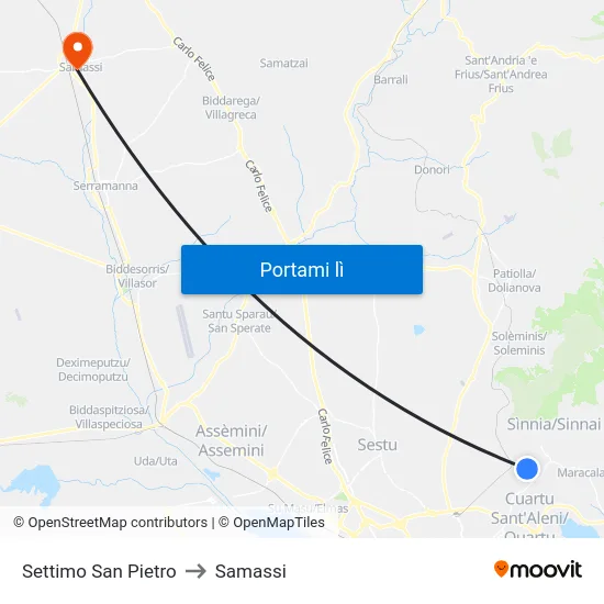 Settimo San Pietro to Samassi map