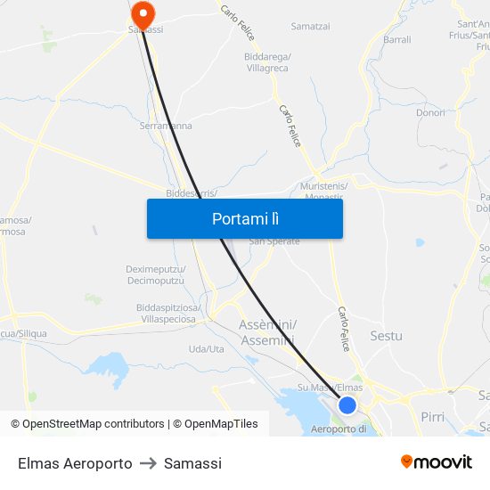 Elmas Aeroporto to Samassi map