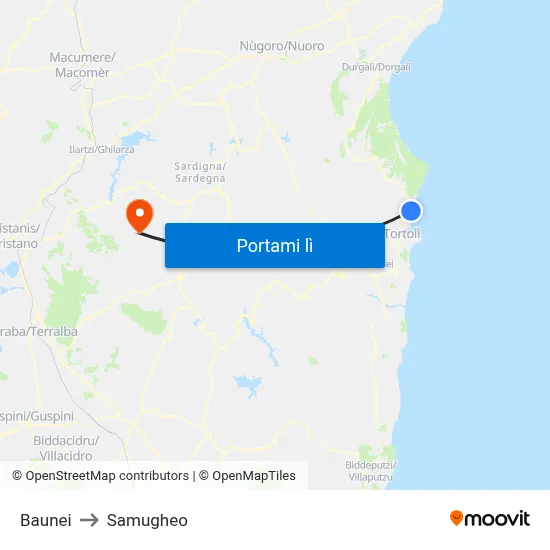 Baunei to Samugheo map