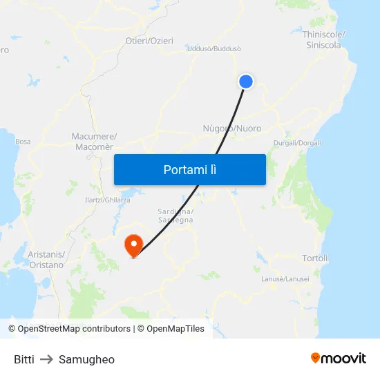 Bitti to Samugheo map