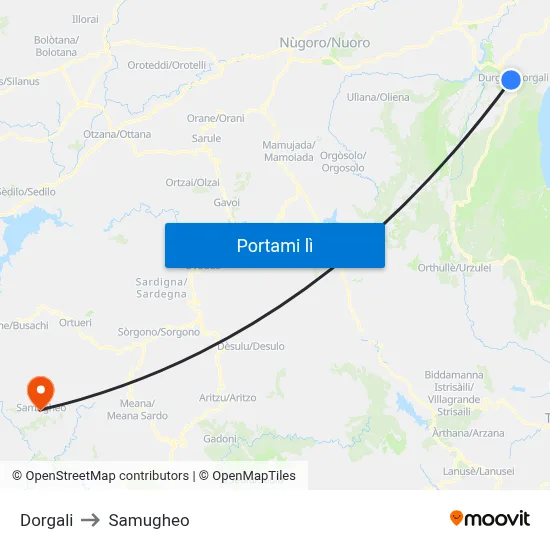 Dorgali to Samugheo map