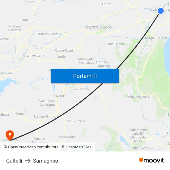 Galtelli to Samugheo map