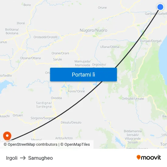 Irgoli to Samugheo map