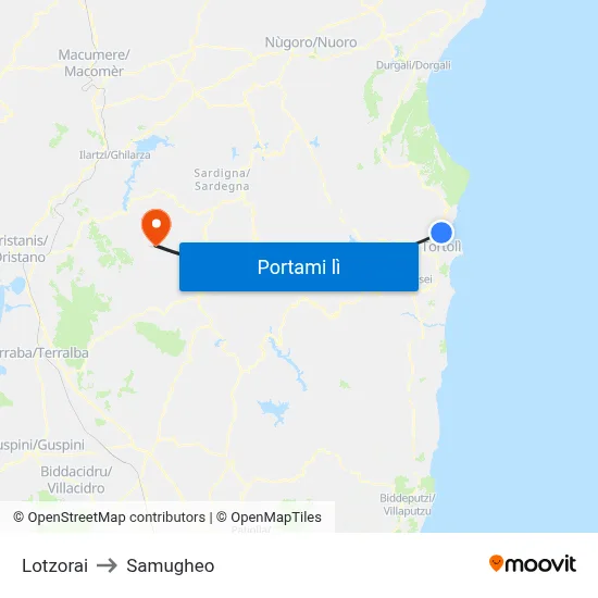 Lotzorai to Samugheo map