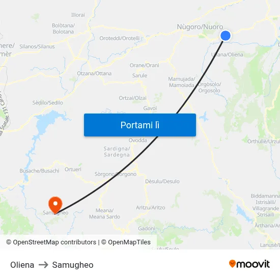 Oliena to Samugheo map
