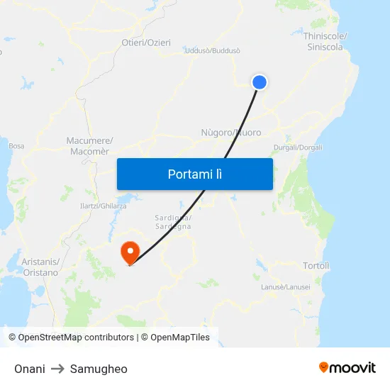 Onani to Samugheo map