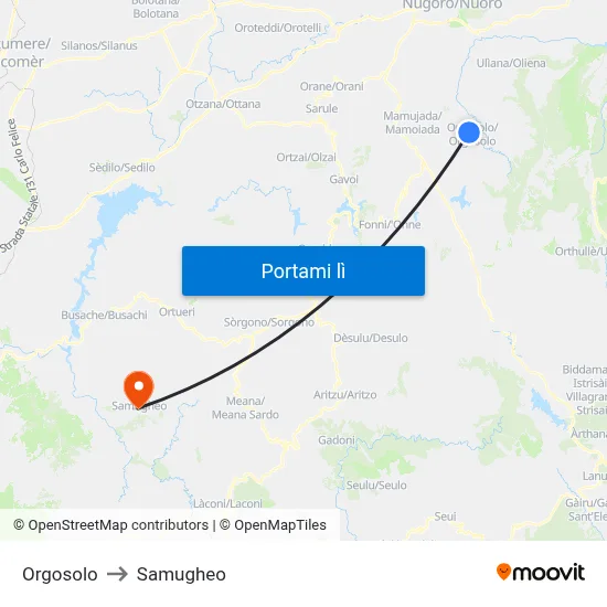 Orgosolo to Samugheo map