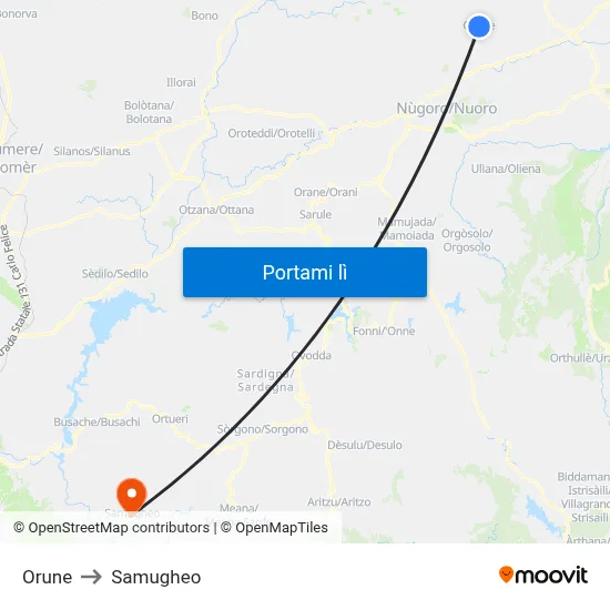 Orune to Samugheo map