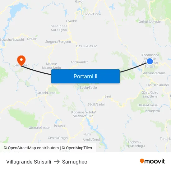 Villagrande Strisaili to Samugheo map