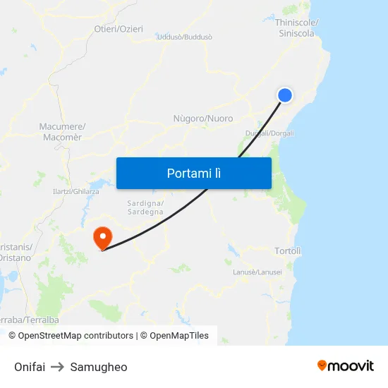 Onifai to Samugheo map