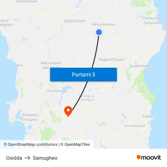 Osidda to Samugheo map