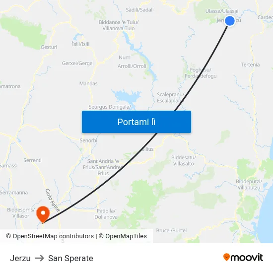 Jerzu to San Sperate map
