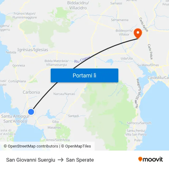San Giovanni Suergiu to San Sperate map