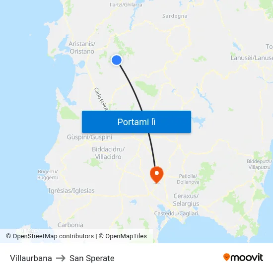 Villaurbana to San Sperate map