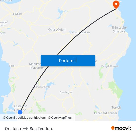 Oristano to San Teodoro map