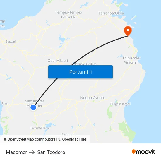 Macomer to San Teodoro map