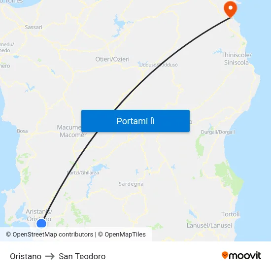 Oristano to San Teodoro map