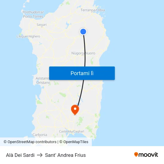 Alà Dei Sardi to Sant' Andrea Frius map