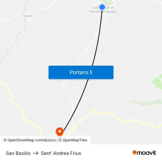 San Basilio to Sant' Andrea Frius map