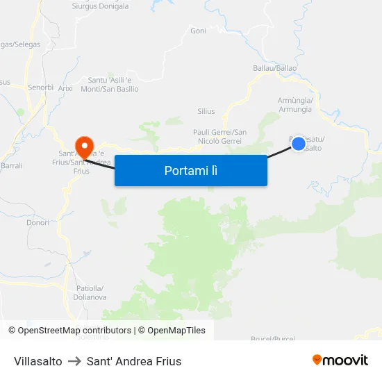 Villasalto to Sant' Andrea Frius map