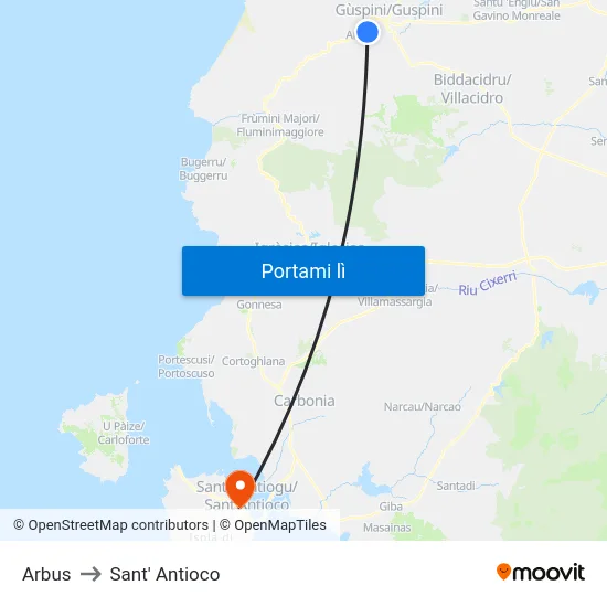 Arbus to Sant' Antioco map