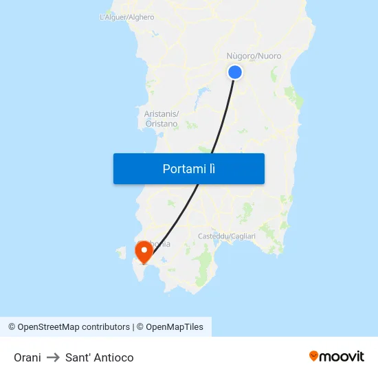 Orani to Sant' Antioco map