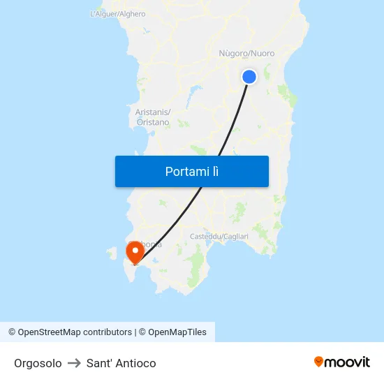 Orgosolo to Sant' Antioco map