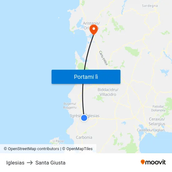 Iglesias to Santa Giusta map