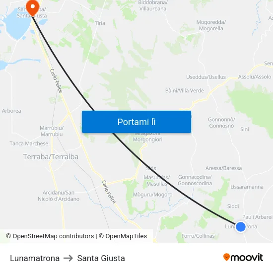 Lunamatrona to Santa Giusta map