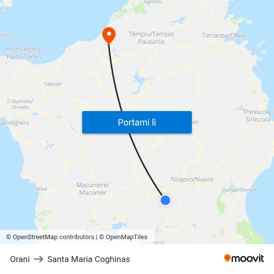 Orani to Santa Maria Coghinas map