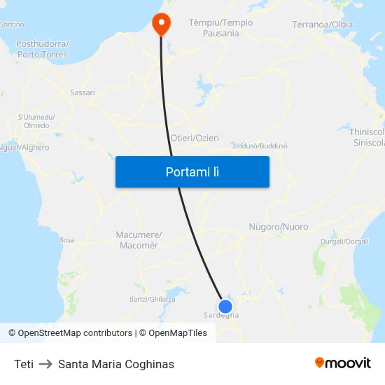 Teti to Santa Maria Coghinas map