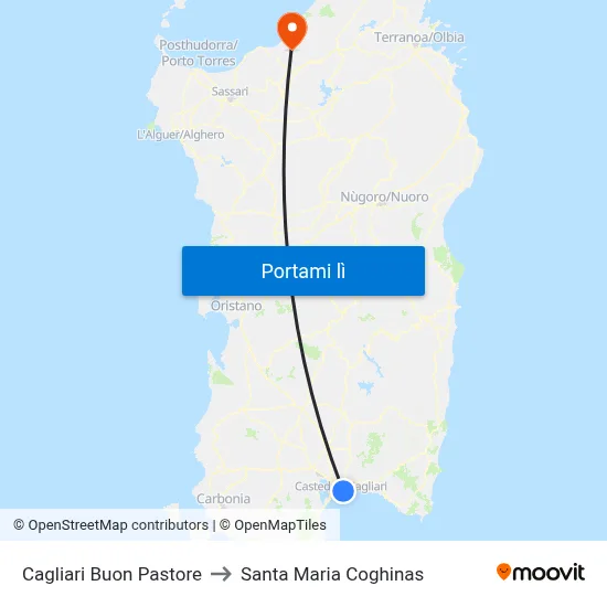 Cagliari Buon Pastore to Santa Maria Coghinas map