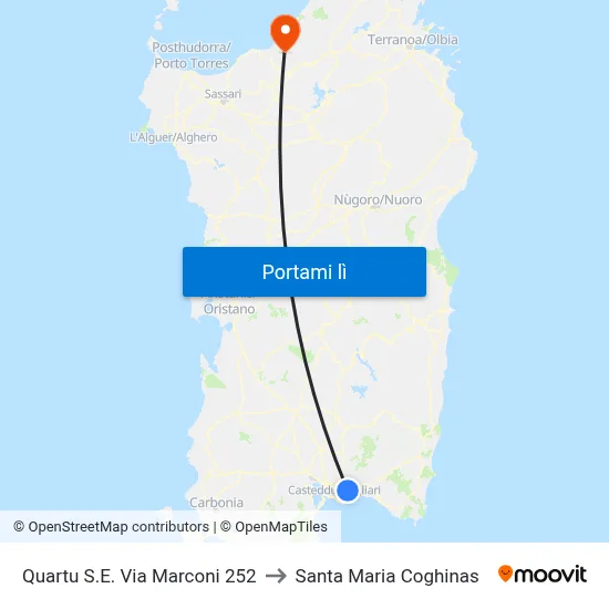 Quartu S.E. Via Marconi 252 to Santa Maria Coghinas map