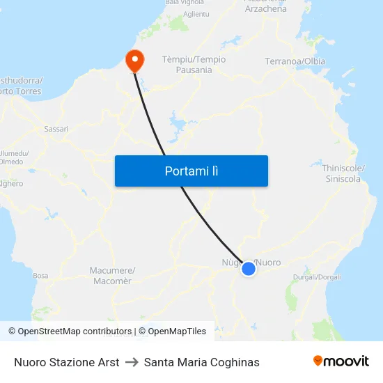Nuoro Stazione Arst to Santa Maria Coghinas map