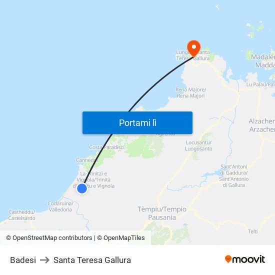 Badesi to Santa Teresa Gallura map