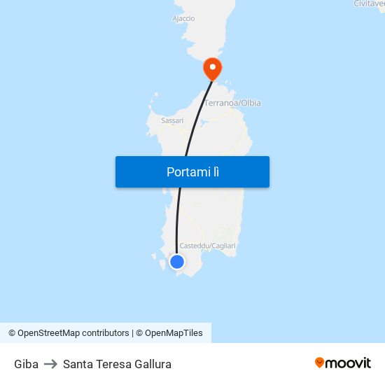 Giba to Santa Teresa Gallura map