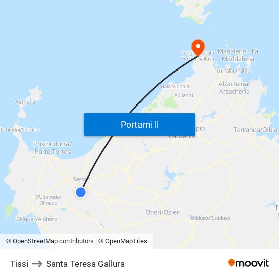 Tissi to Santa Teresa Gallura map