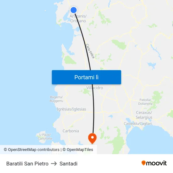 Baratili San Pietro to Santadi map